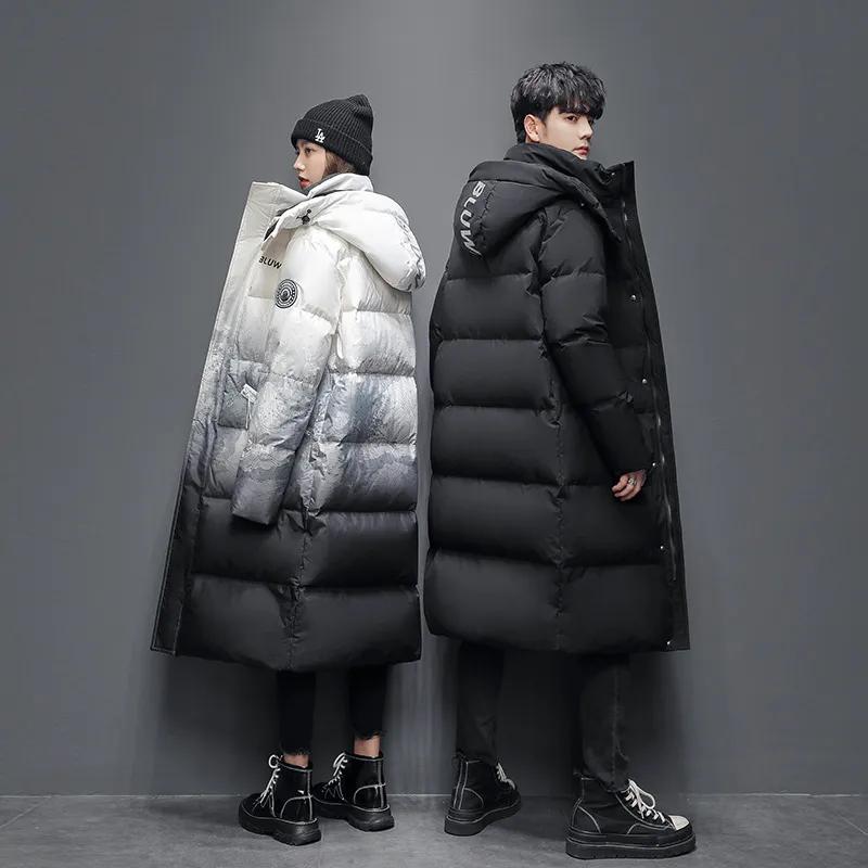 남성용 겨울 그라데이션 다운 재킷, 무릎 길이 2023, 두꺼운 설산 트렌드 패션 코트, 신상